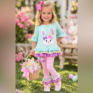 NWT,Rare Editions,2-Pc Set, EASTER Bunny Design,Ruffled Top & Pants, Size 4T